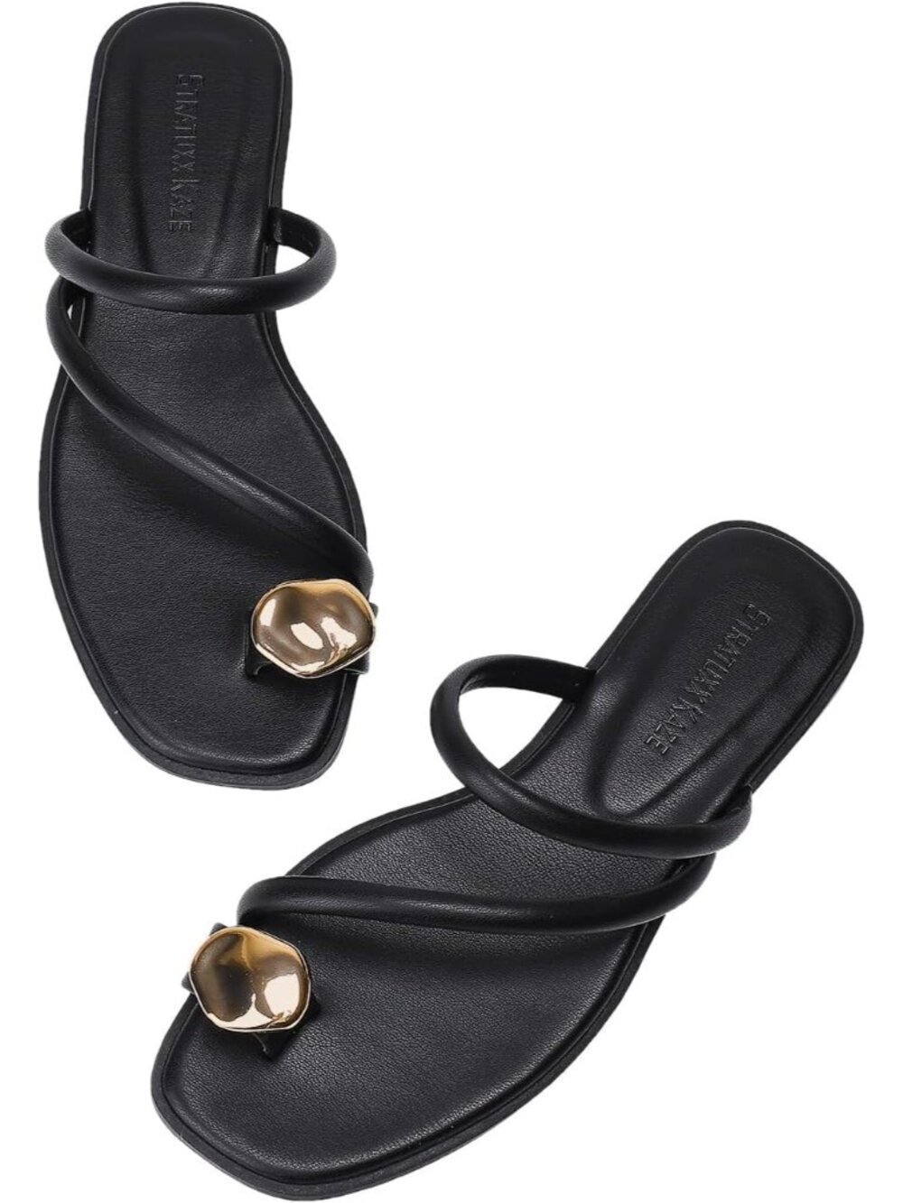 Women's Black Toe Ring Thong Sandals with Cushioned Insole Flats for Beach Wear